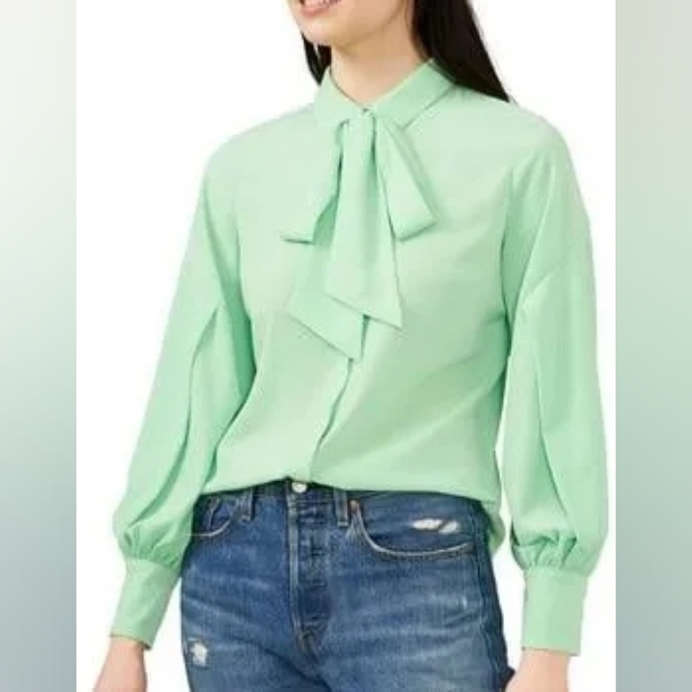 Riley Rae Women's Light Green Tie-Neck Blouse Chiffon